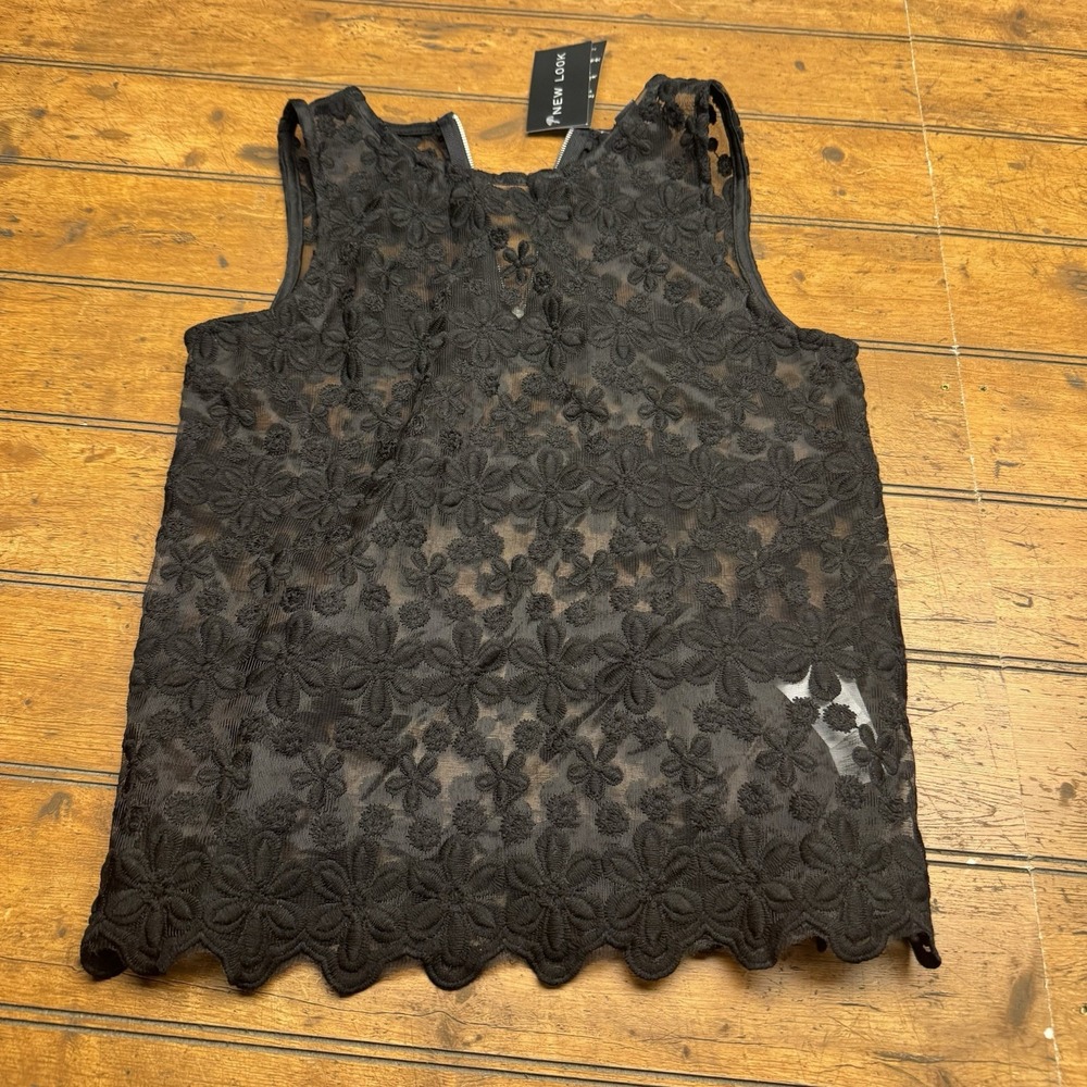 New Look Black Lace Embroidered Top Sleeveless Ladies Size 4‎ Women Party Sexy